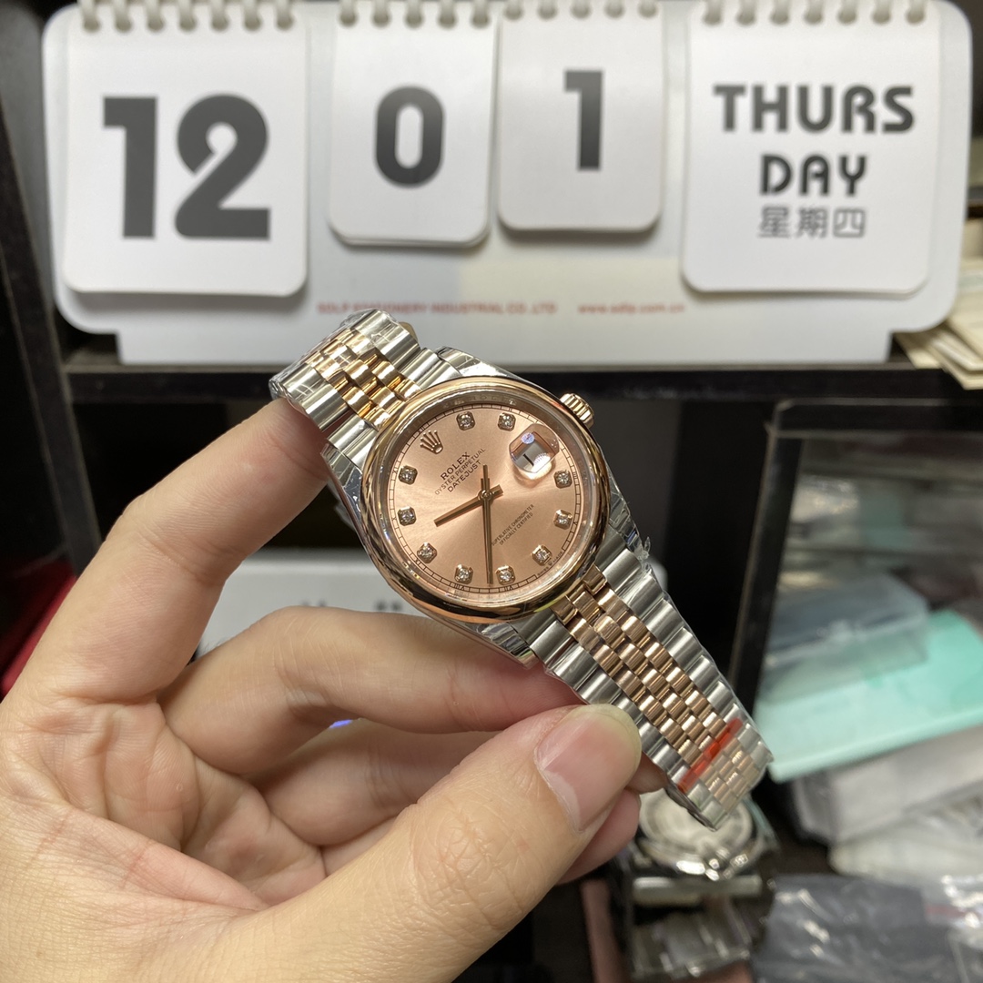 Rolex Datejust Series  Pink Dial with 18k rose gold case 36mm Size, Five-Link Steel Bracelet.