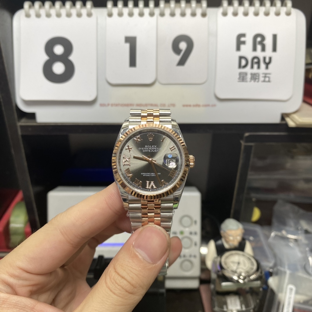 Rolex Datejust Series 116231-0087, Rose Gold Case with Grey Dial Five-link Bracelet, 36mm Size.