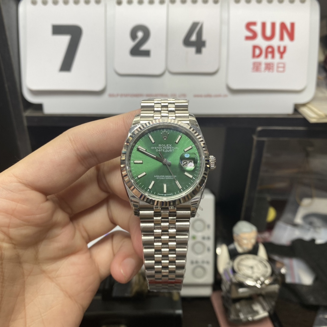 Rolex Datejust series m126234-0051, Mint Green Dial and Five-Link Stainless Steel Bracelet Variant, 36mm size.