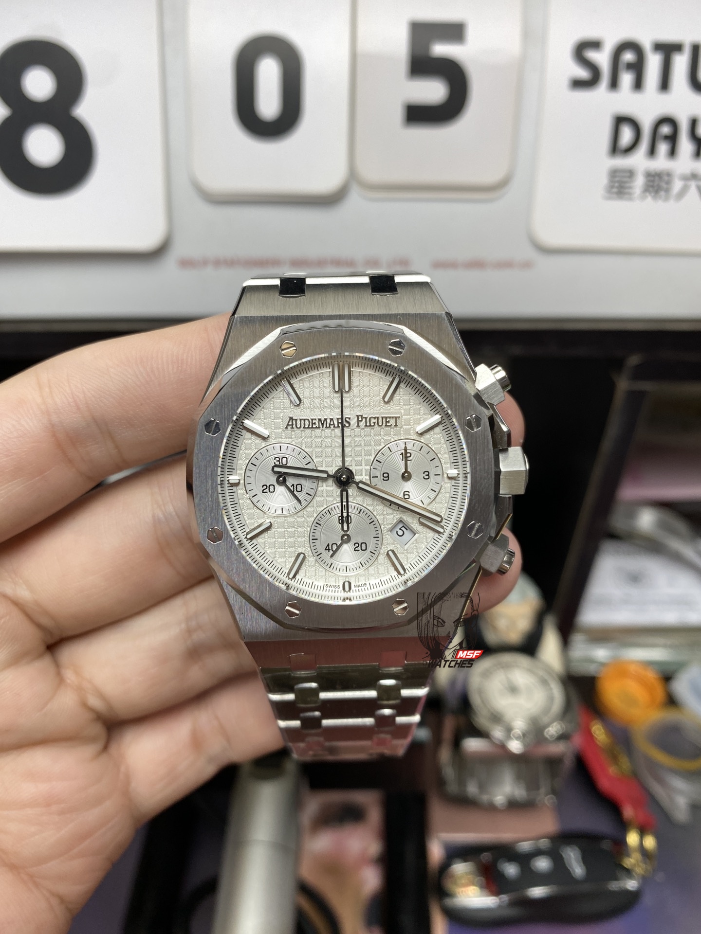 Audemars Piguet Royal Oak Series 26331, Stainless Steel Case, White Dial, Steel Bracelet, 41mm Size.