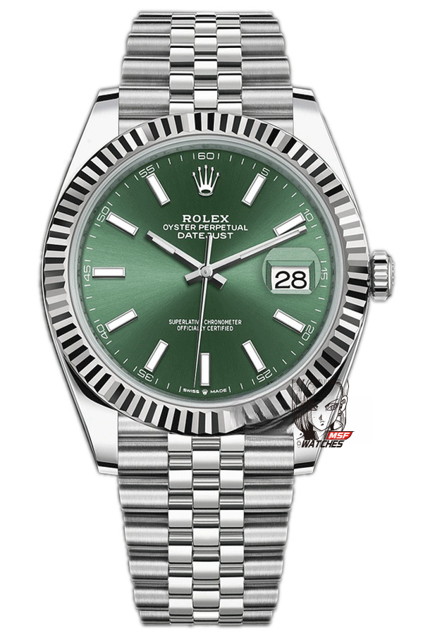 Rolex Datejust Series m126334-0028, Latest Mint Green Dial Fluted Bezel, 41mm Size.