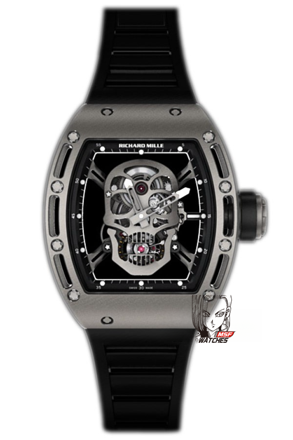 Richard Mille Men's Collection series RM052, Skull Design Black Case Rubber Strap, 42.7×50mm size.
