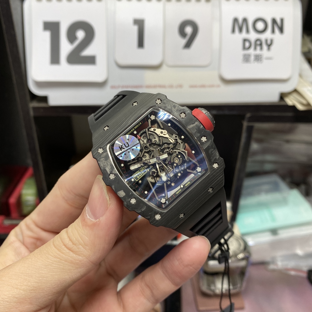 Richard Mille Men's Collection series RM 35-02, Carbon Fiber Case with Fluoroelastomer Strap.