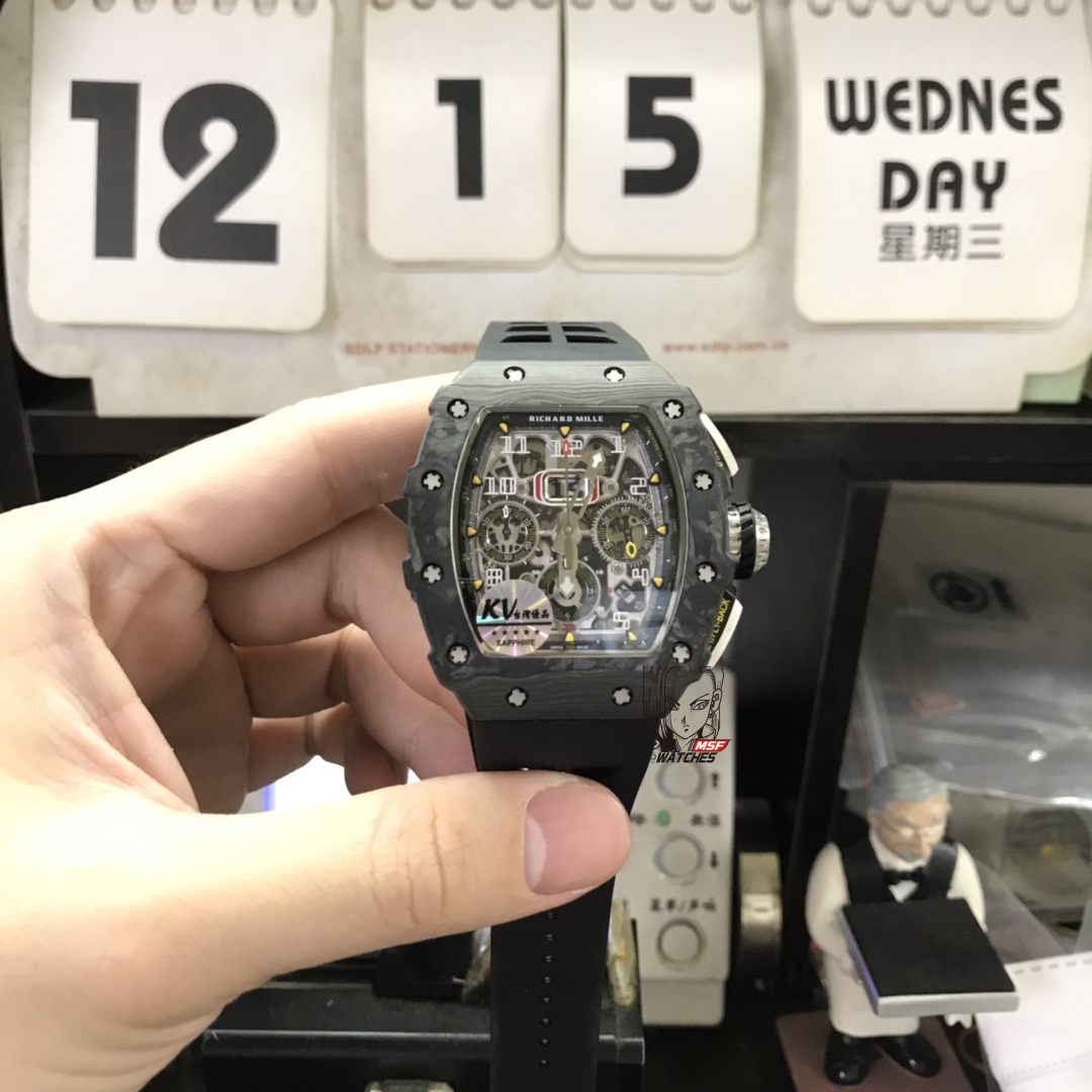 Richard Mille Men's Collection series RM 11-02 SHANGHAI, Black Panda Dial with Carbon Fiber Case, 50×42.70mm size