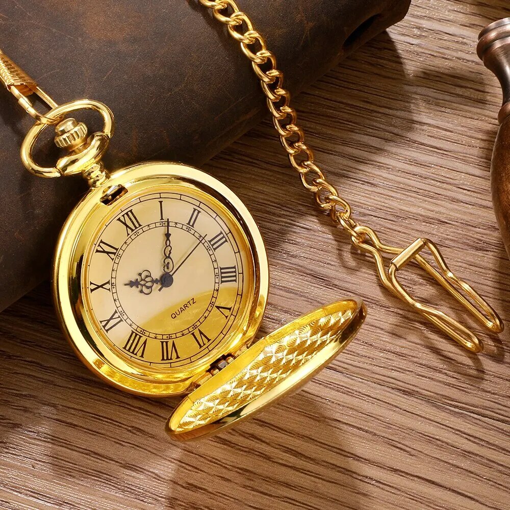 Antique Steampunk Vintage Roman Numerals Quartz Pocket Watch Multicolor Case Necklace Pendant Clock Chain Mens Women