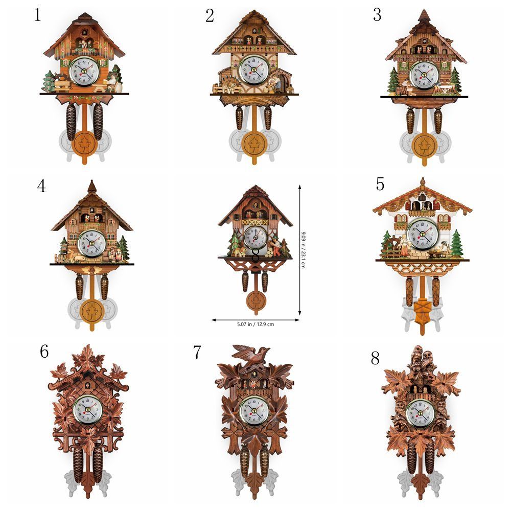 Clock Wall Wooden Wood Pendulum Vintage Clocks Cuckoo Kids Bird Hanging Retro 3D Chiming Decor Forest Silent Decorative Room