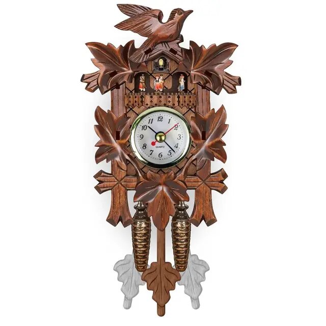 Clock Wall Wooden Wood Pendulum Vintage Clocks Cuckoo Kids Bird Hanging Retro 3D Chiming Decor Forest Silent Decorative Room