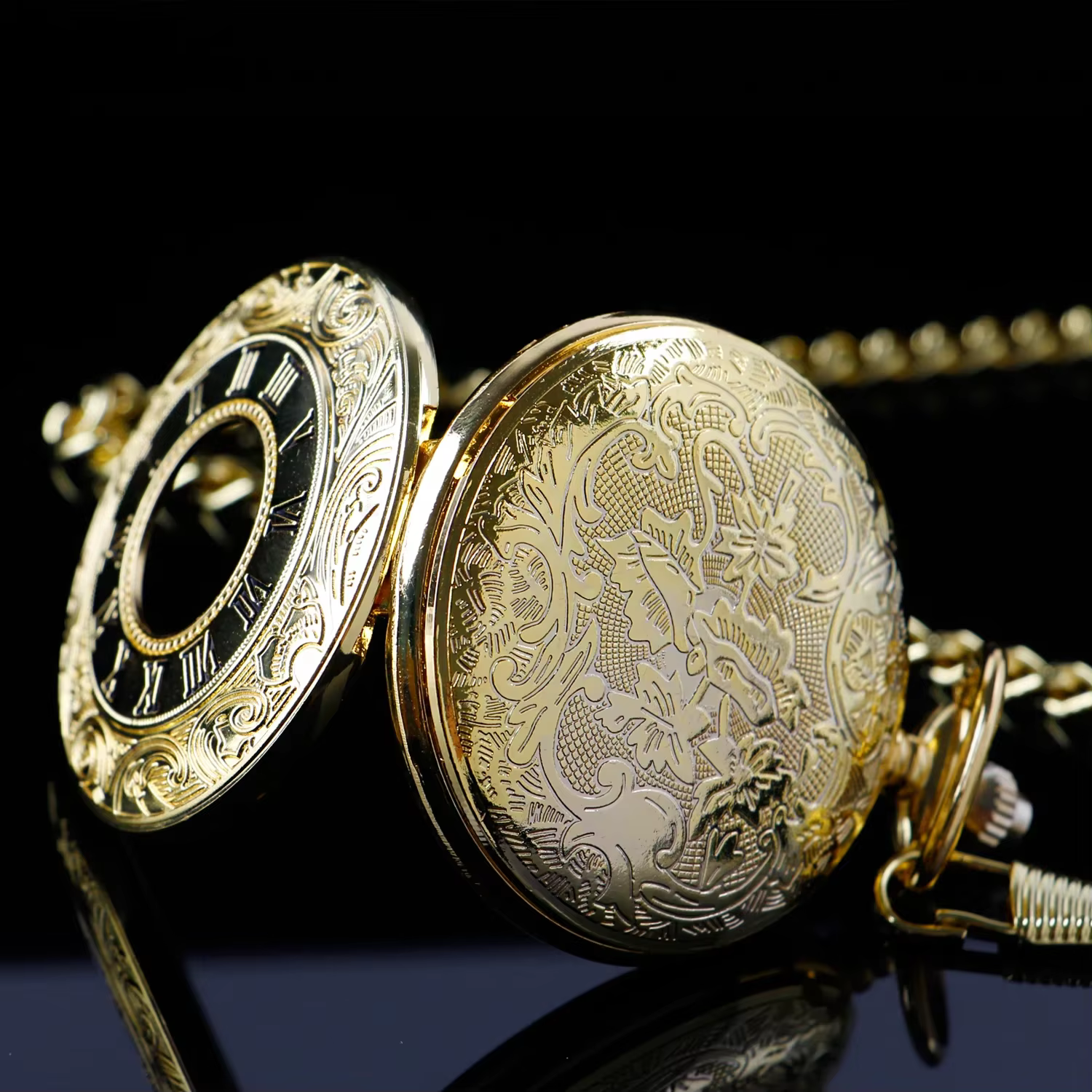 All Hunter Vintage Quartz Pocket Watch Gold Steampunk Roman Numerals Scale Pocket FOB Watch Dropshipping