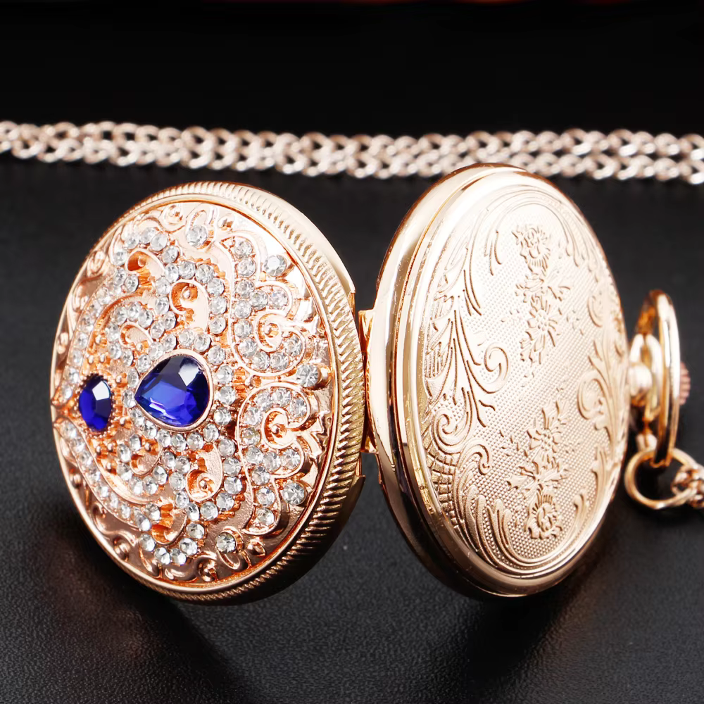 New Luxury Ruby Pocket Watch Necklace Digital Pendant Chain Clock Fashion Sculpture Women's Men's Gift