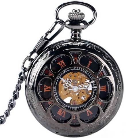 Black Steampunk Mechanical Pocket Watch